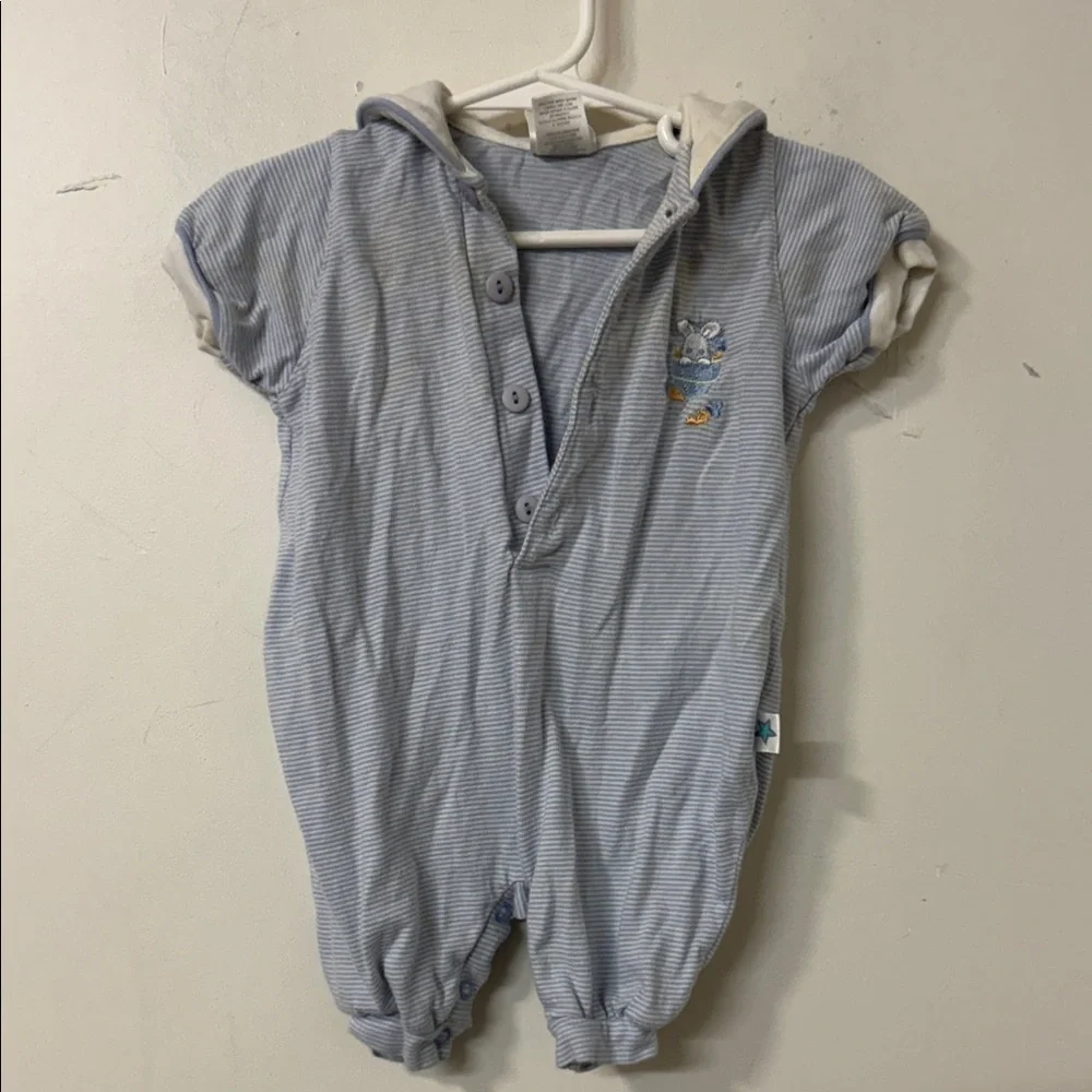 Little Me Blue Striped Baby Romper with Bear Design vintage